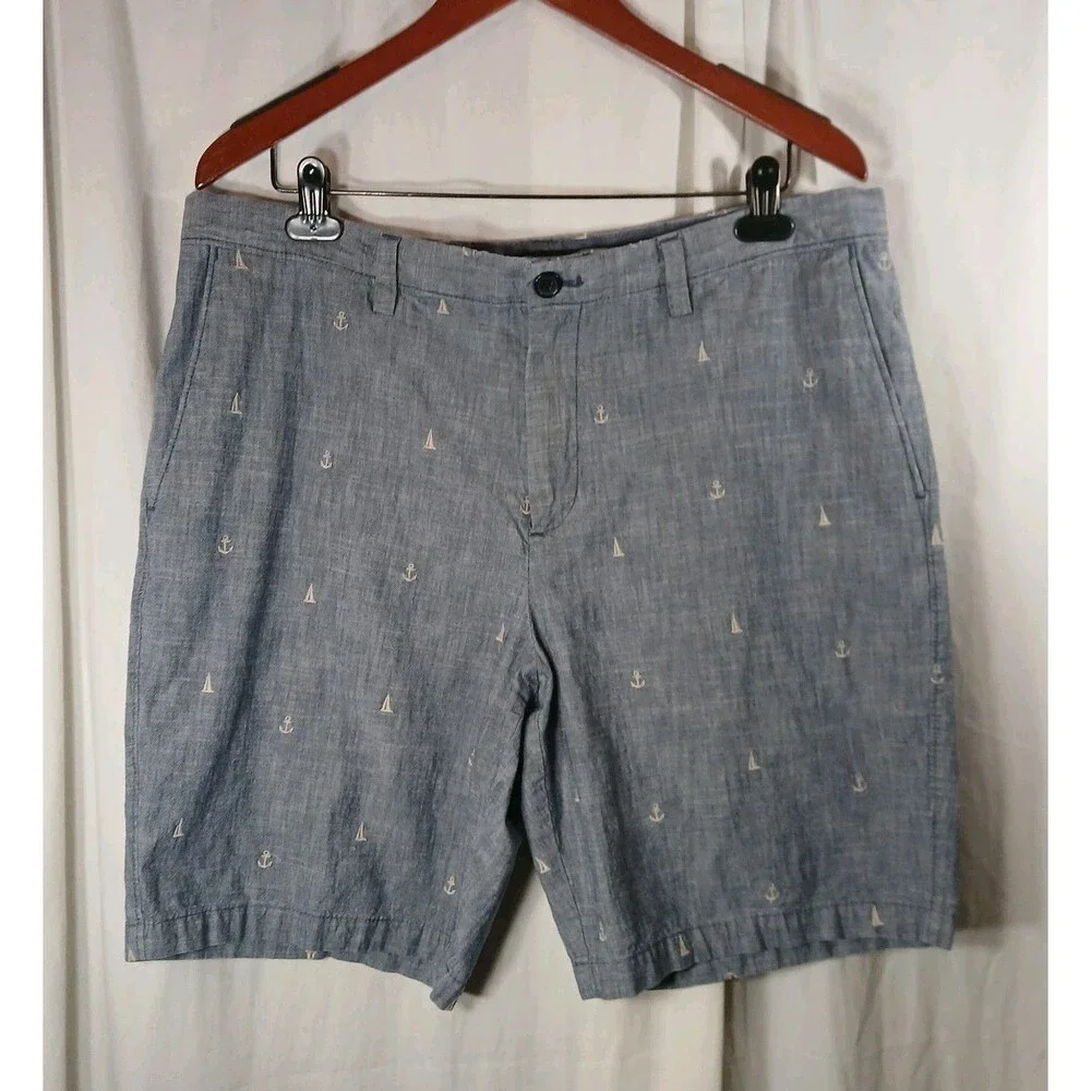 Banana Republic Aiden Shorts Mens 36 Chambray Blue Sailboats Anchors Cotton